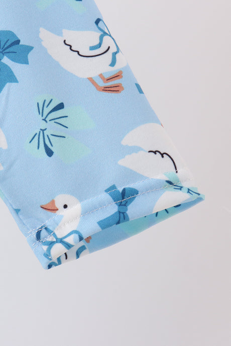 Blue goose bow embroidery ruffle dress