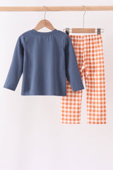 Navy goose applique gingham pants set