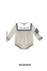 Teal cotton embroidery gingham ruffle bubble
