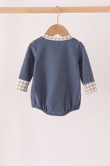 Teal cotton embroidery gingham bubble