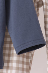 Teal cotton embroidery gingham pants set