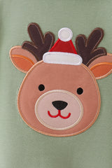 Sage Reindeer Applique Ruffle Romper