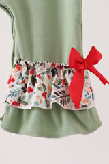 Sage Reindeer Applique Ruffle Romper
