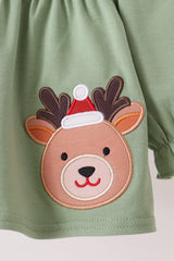 Sage Reindeer Applique Ruffle Bloomer Set