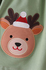 Sage Reindeer Applique Floral Ruffle Pants Set