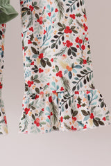 Sage Reindeer Applique Floral Ruffle Pants Set