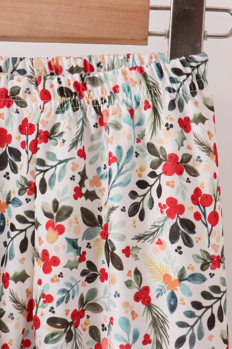 Sage Reindeer Applique Floral Ruffle Pants Set