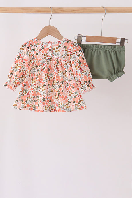 Green floral ruffle bloomer set