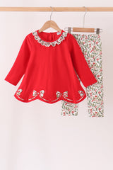 Red Bow Ruffle Pants Set
