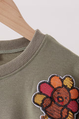 Green turkey sequin mom&me top