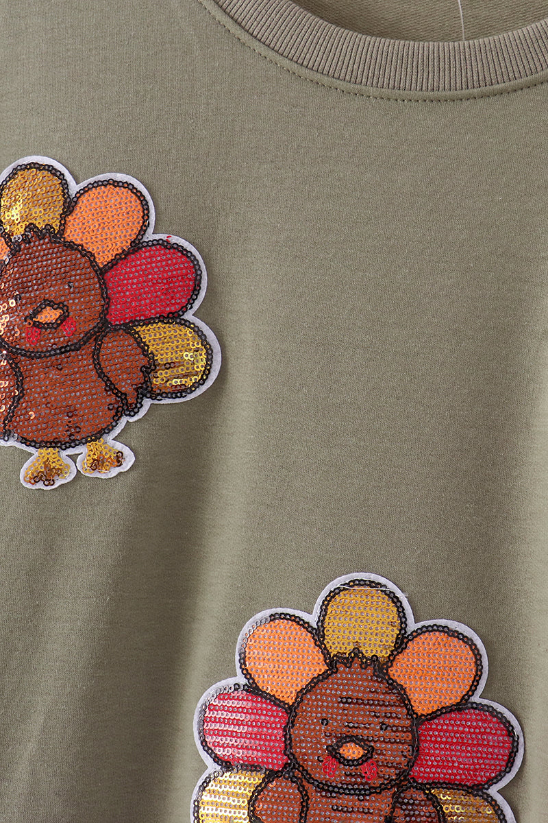 Green turkey sequin mom&me top