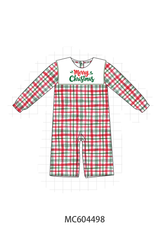 Green merry christmas embroidery plaid romper