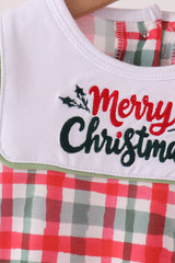 Green merry christmas embroidery plaid romper