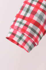 Green merry christmas embroidery plaid pants set