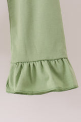 Green merry christmas embroidery plaid ruffle pants set
