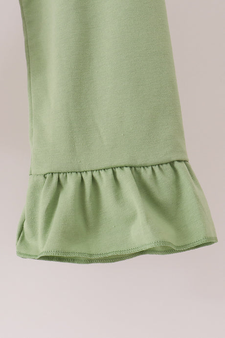 Green merry christmas embroidery plaid ruffle pants set