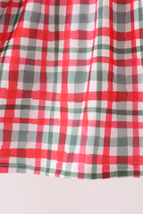 Green merry christmas embroidery plaid ruffle dress