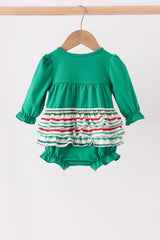 Green christmas tree bow applique ruffle bubble