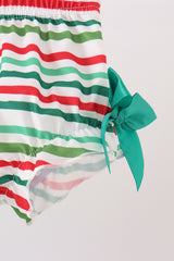Green christmas tree bow applique stripe bloomer set