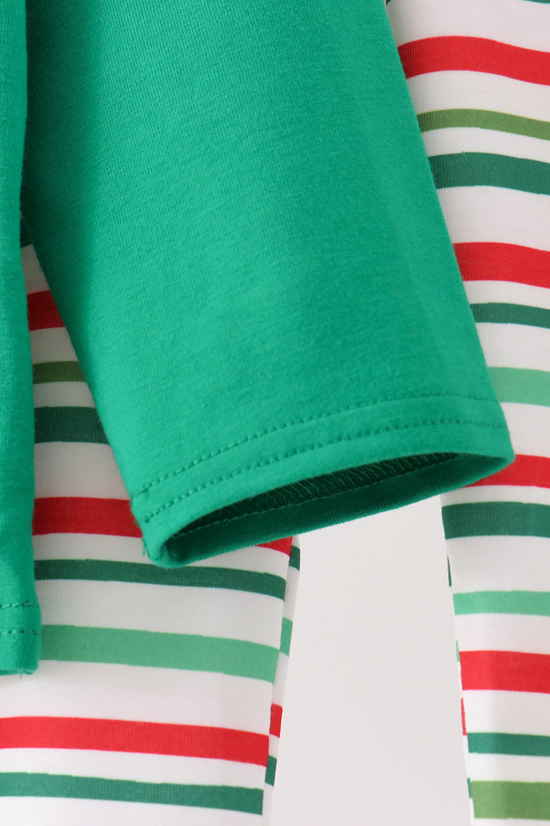 Green christmas tree applique stripe pants set
