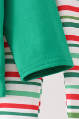 Green christmas tree applique stripe pants set