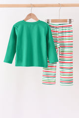 Green christmas tree applique stripe pants set
