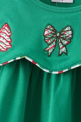 Green christmas tree applique stripe ruffle pants set