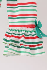 Green christmas tree applique stripe ruffle pants set