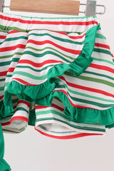 Green christmas tree bow applique skorts set
