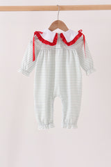 Sage santa applique stripe romper