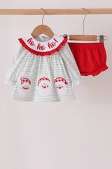 Sage santa applique stripe bloomer set