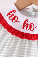 Sage santa applique stripe bloomer set