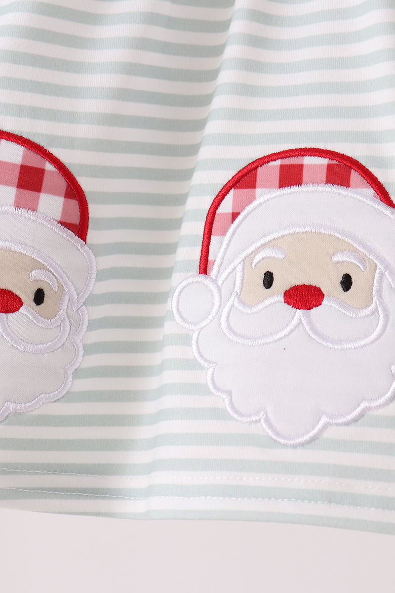 Sage santa applique stripe bloomer set