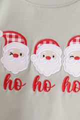Sage santa applique gingham pants set