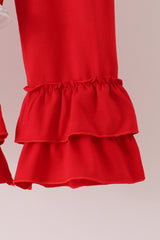 Sage santa applique gingham ruffle pants set