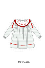 Sage santa applique gingham ruffle stripe dress