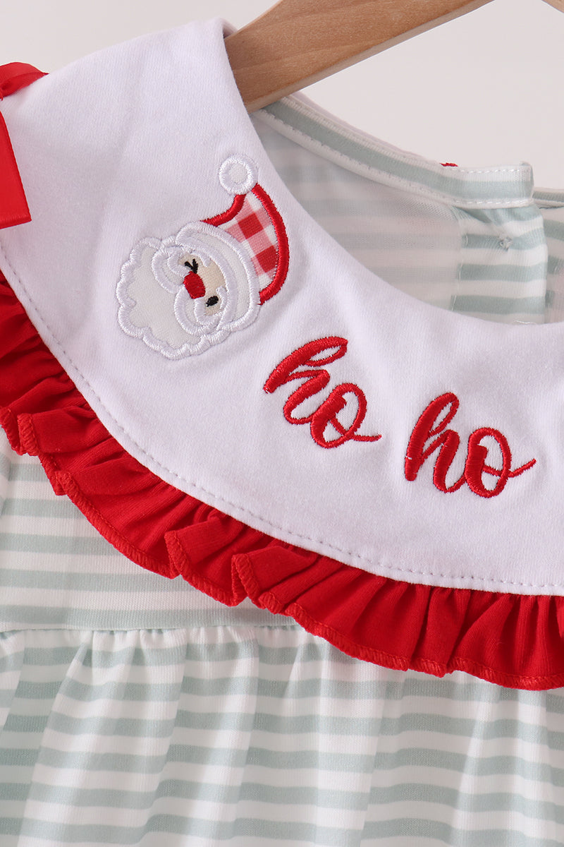Sage santa applique gingham ruffle stripe dress