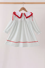 Sage santa applique gingham ruffle stripe dress