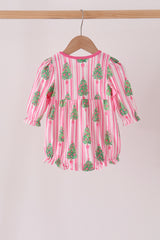 Pink christmas tree embroidery stripe bow bubble