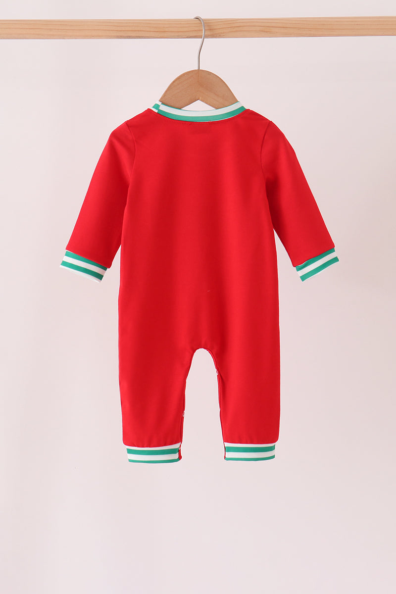 Red Christmas Tree Embroidery Romper
