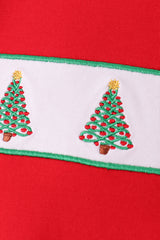 Red Christmas Tree Embroidery Stripe Pants Set