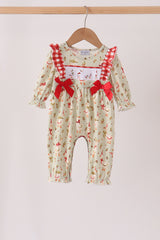 Goose embroidery ruffle bow romper