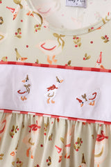 Goose embroidery ruffle gingham bloomer set