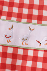 Red goose embroidery gingham romper