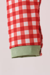 Red goose embroidery gingham romper