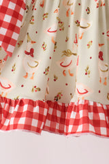 Goose embroidery ruffle gingham pants set