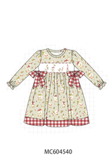 Goose embroidery ruffle gingham dress