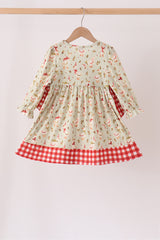 Goose embroidery ruffle gingham dress