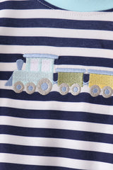 Blue train embroidery stripe pants set