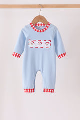 Blue Santa Claus Embroidery Romper